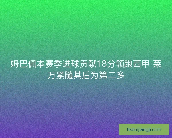 姆巴佩本赛季进球贡献18分领跑西甲 莱万紧随其后为第二多